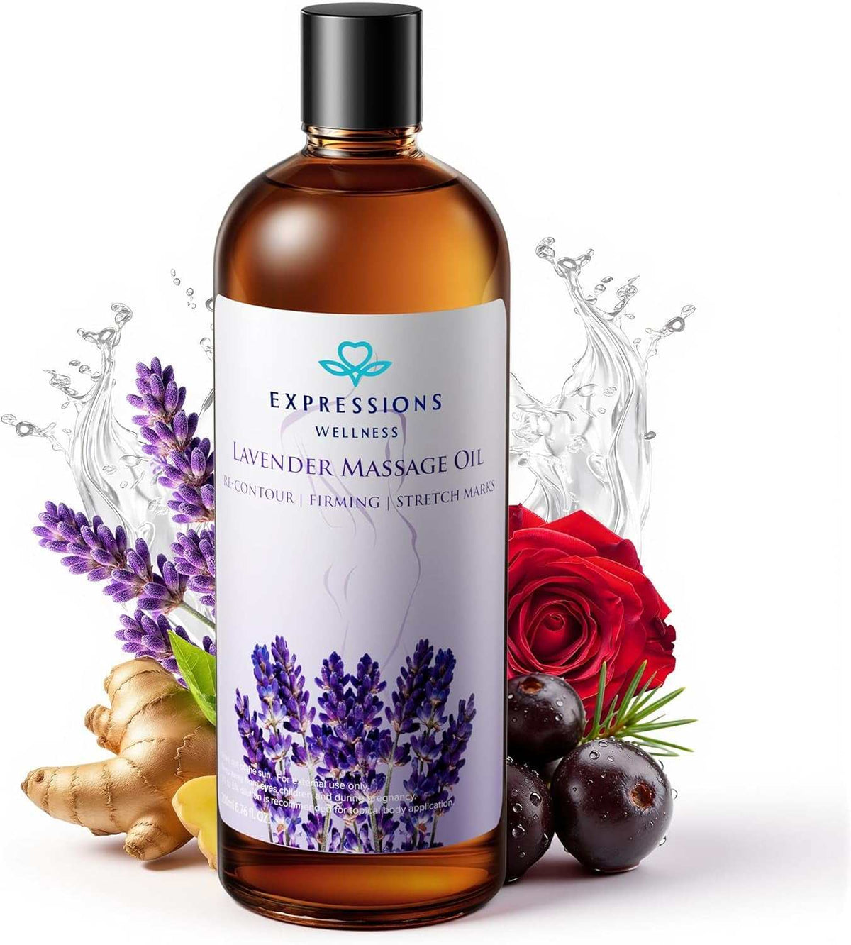 bottle of smoothing body massage oil with natural ingredients